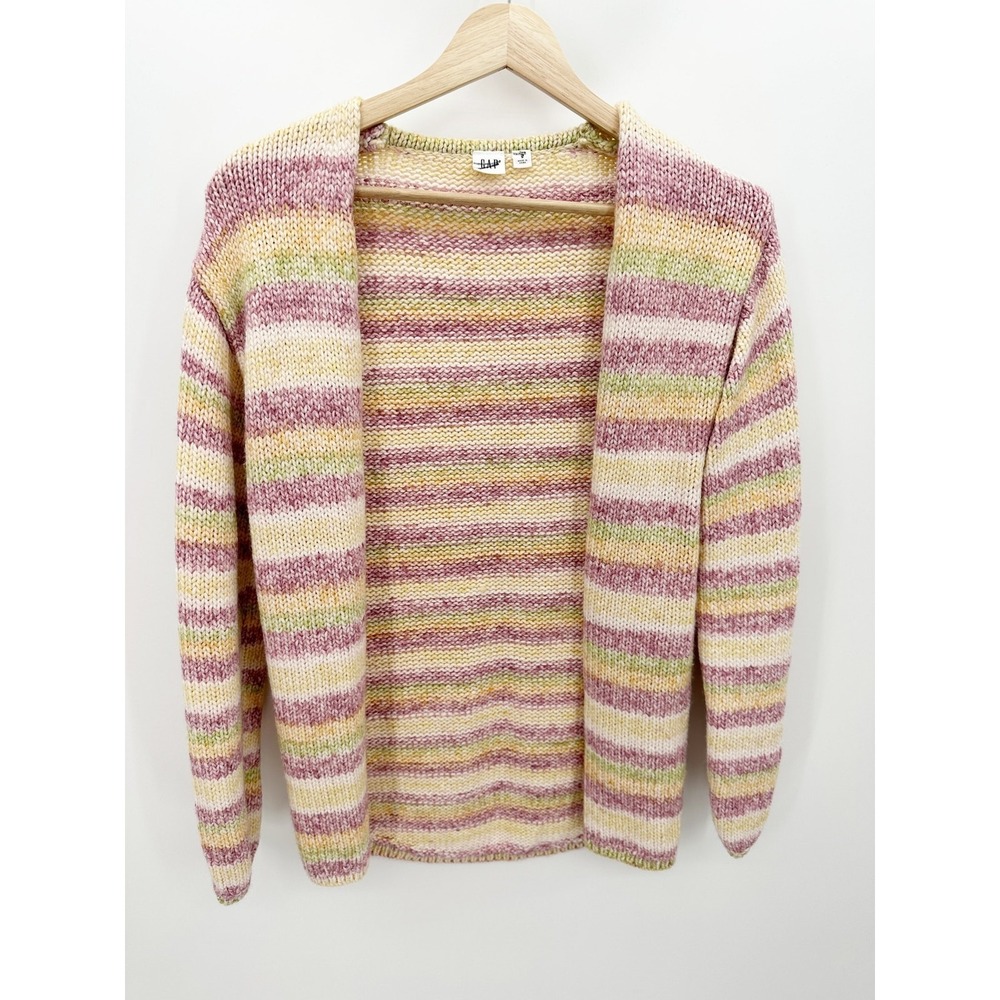 Gap Orange‎ Pink Green Yellow Multi Stripe Open Front Cardigan Womens Small